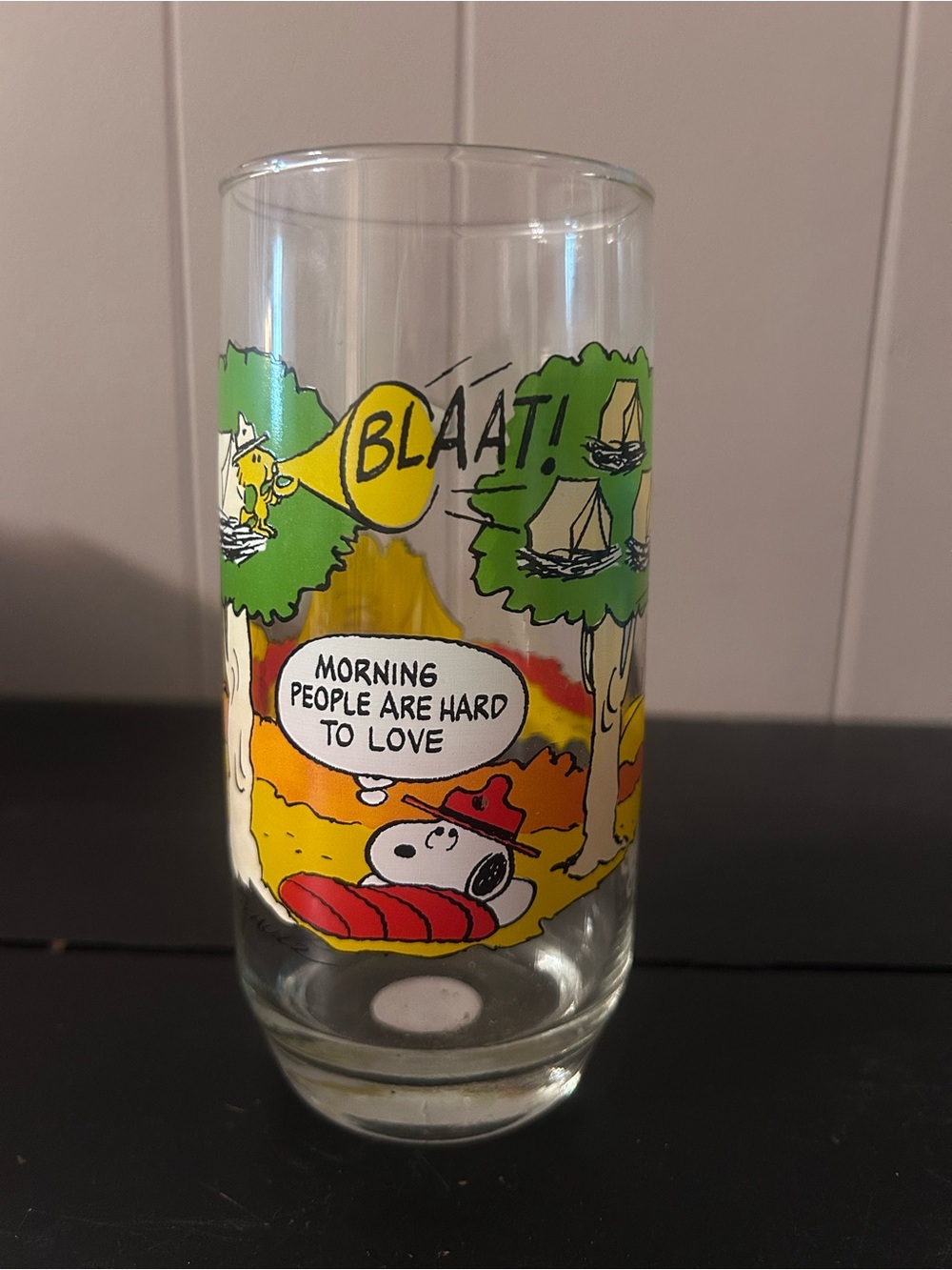 Vintage 1983 McDonald’s Camp Snoopy Glass Morning People Are Hard to Love